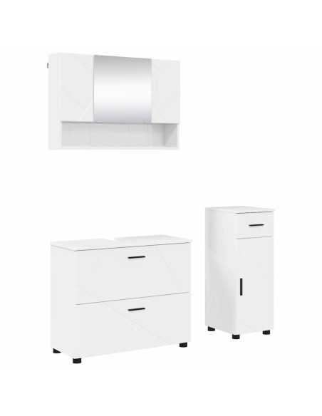 Set di mobili per il bagno con cassetto 3 pcs Bianco Lucido