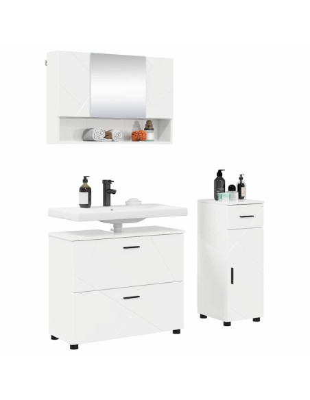 Set di mobili per il bagno con cassetto 3 pcs Bianco Lucido