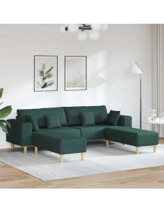 Divano con cuscino 3 pcs Verde Scuro Tessuto