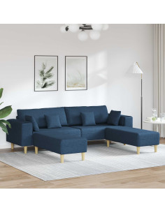 Divano con cuscino 3 pcs Blu Tessuto