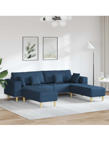 Divano con cuscino 3 pcs Blu Tessuto
