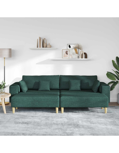 Divano con cuscino 3 pcs Verde Scuro Tessuto