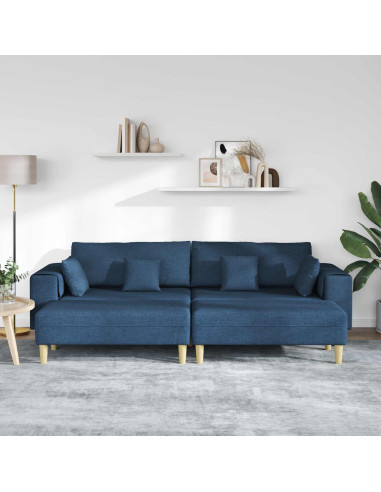Divano con cuscino 3 pcs Blu Tessuto
