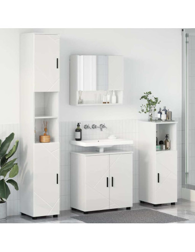Set di mobili per il bagno con porta 4 pcs Bianco Lucido