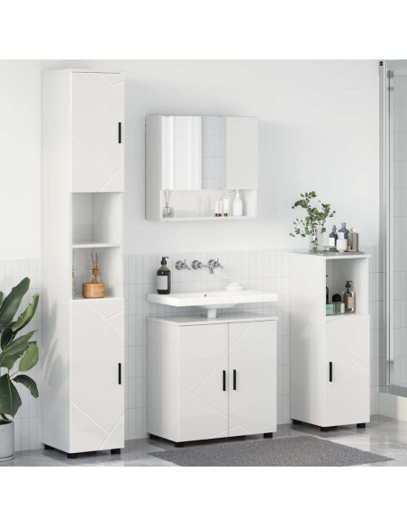 Set di mobili per il bagno con porta 4 pcs Bianco Lucido