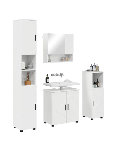 Set di mobili per il bagno con porta 4 pcs Bianco Lucido