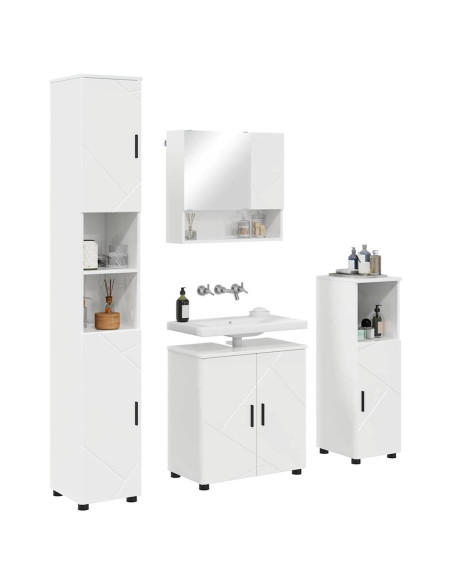 Set di mobili per il bagno con porta 4 pcs Bianco Lucido