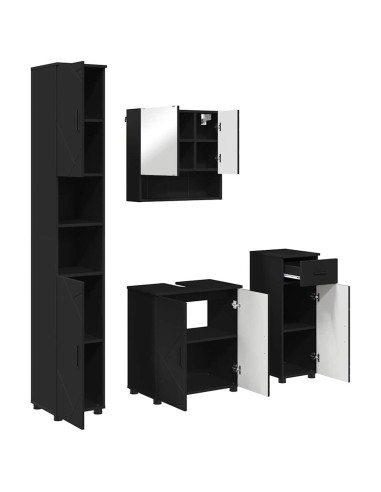 Set di mobili per il bagno con cassetto con porta 4 pcs Nero