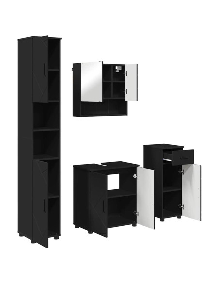 Set di mobili per il bagno con cassetto con porta 4 pcs Nero