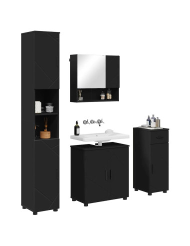 Set di mobili per il bagno con cassetto con porta 4 pcs Nero