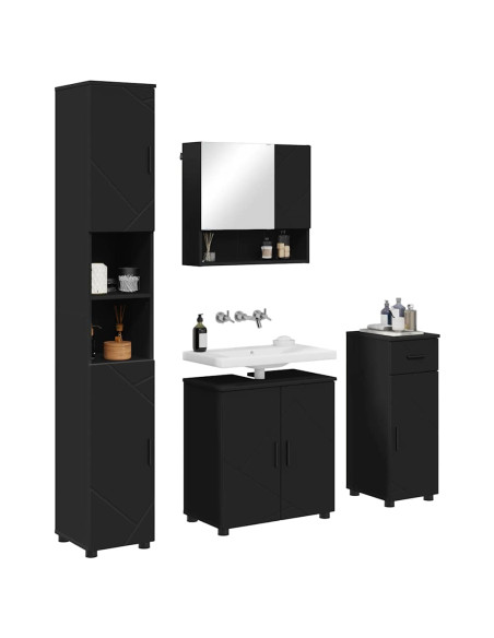 Set di mobili per il bagno con cassetto con porta 4 pcs Nero
