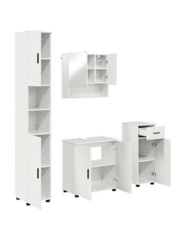 Set di mobili per il bagno con cassetto 4 pcs Bianco Lucido