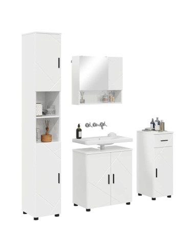 Set di mobili per il bagno con cassetto 4 pcs Bianco Lucido