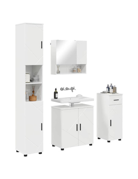 Set di mobili per il bagno con cassetto 4 pcs Bianco Lucido