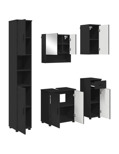 Set di mobili per il bagno con cassetto con porta 5 pcs Nero
