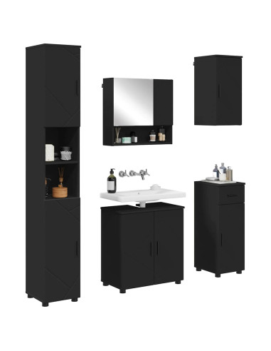 Set di mobili per il bagno con cassetto con porta 5 pcs Nero