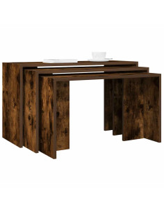 Tavolini Impilabili 3 pz Rovere Fumo in Legno Multistrato