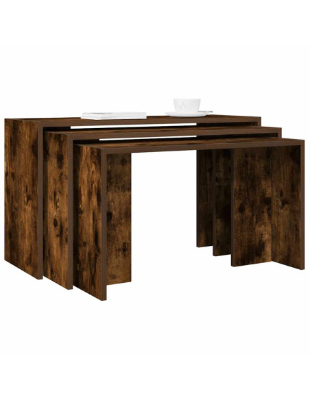 Tavolini Impilabili 3 pz Rovere Fumo in Legno Multistrato