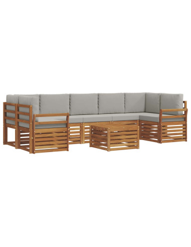 Set di divani da esterno 8 pcs Grigio Naturale e Chiaro