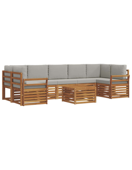 Set di divani da esterno 8 pcs Grigio Naturale e Chiaro
