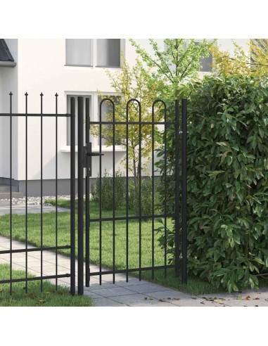 Cancello per recinzione BOXTEL porta singola con parte superiore ad arco in acciaio 1x1,5 m Nero