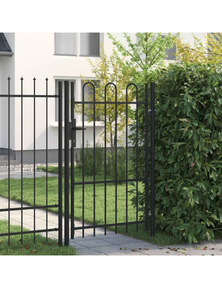 Cancello per recinzione BOXTEL porta singola con parte superiore ad arco in acciaio 1x1,5 m Nero