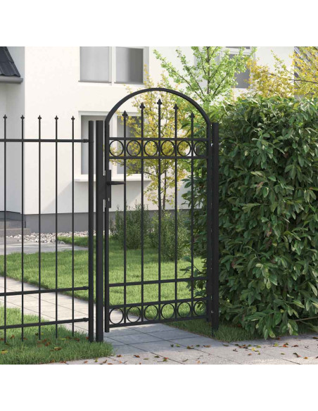 Cancello per recinzione ASSEN con parte superiore ad arco in acciaio 102x175 cm Nero