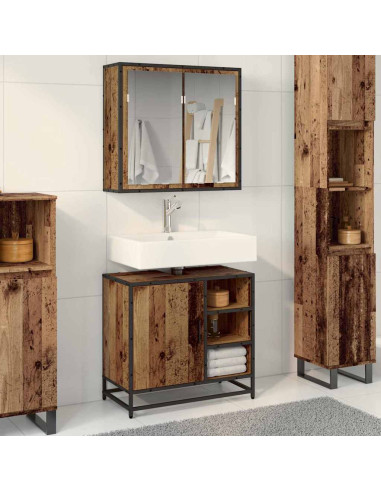 Set di mobili per il bagno con lo scaffale 2 pcs Legno vecchio