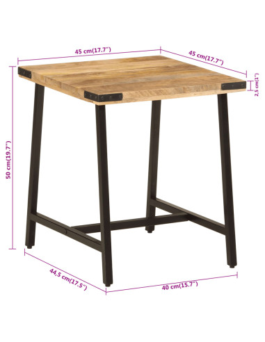 Tavolino 45x45x50cm in Legno Massello di Mango e Ferro