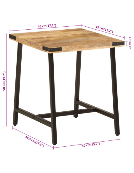 Tavolino 45x45x50cm in Legno Massello di Mango e Ferro