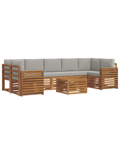 Set di divani da esterno 8 pcs Grigio Naturale e Chiaro 2