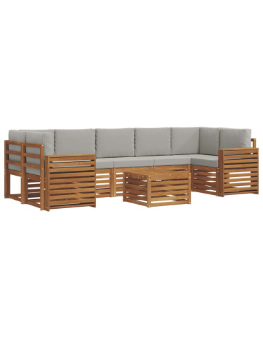 Set di divani da esterno 8 pcs Grigio Naturale e Chiaro