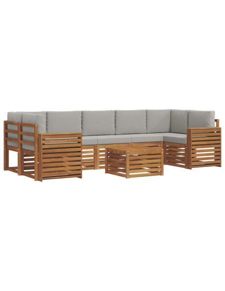 Set di divani da esterno 8 pcs Grigio Naturale e Chiaro
