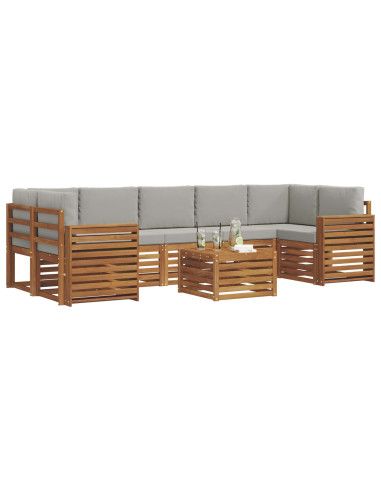 Set di divani da esterno 8 pcs Grigio Naturale e Chiaro