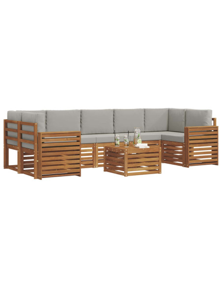 Set di divani da esterno 8 pcs Grigio Naturale e Chiaro