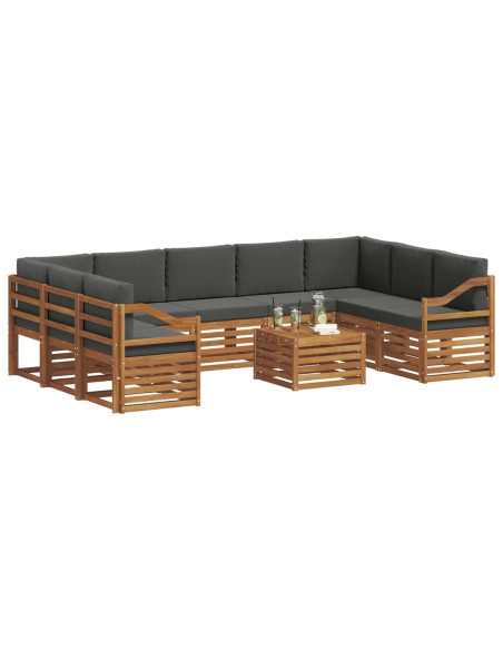 Set divani 10 pcs Naturale e Antracite Legno di Acacia Massello