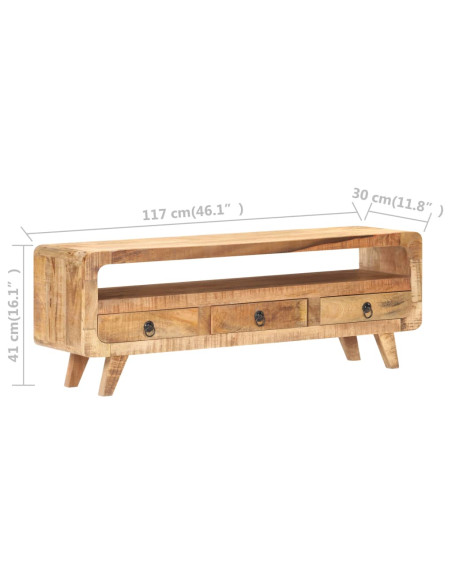 Mobile Porta TV 117x30x41 cm in Massello di Mango Grezzo