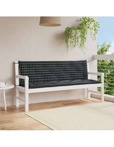 Cuscini Panca da Giardino 2pz a Quadri Nero 150x50x7 cm Tessuto