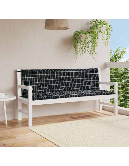 Cuscini Panca da Giardino 2pz a Quadri Nero 150x50x7 cm Tessuto