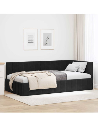 Cornice del letto ad angolo Nero 90 cm x 190 cm Velluto