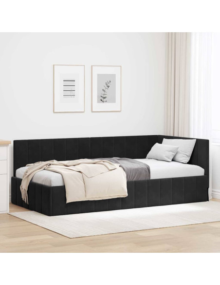 Cornice del letto ad angolo Nero 90 cm x 190 cm Velluto