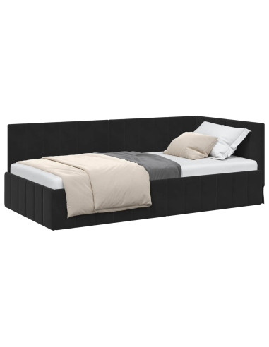 Cornice del letto ad angolo Nero 90 cm x 190 cm Velluto