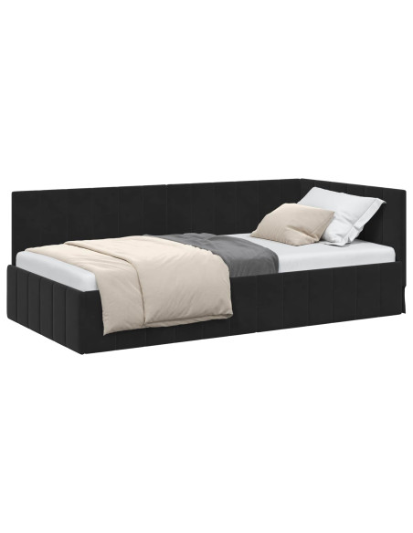 Cornice del letto ad angolo Nero 90 cm x 190 cm Velluto