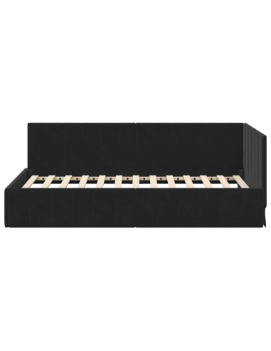Cornice del letto ad angolo Nero 90 cm x 190 cm Velluto
