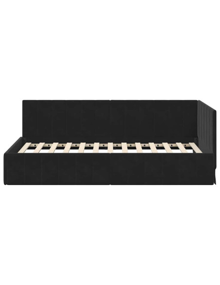 Cornice del letto ad angolo Nero 90 cm x 190 cm Velluto