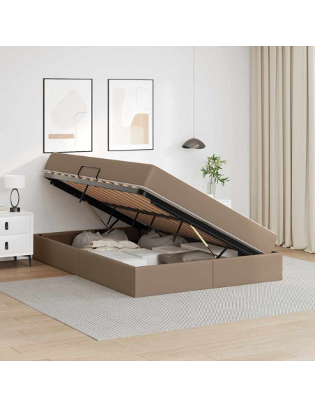 Letto con contenitore e materasso 2 pcs Cappuccino Pelle