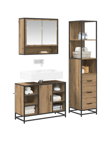 Set di mobili per il bagno con porta 3 pcs Rovere artigianale
