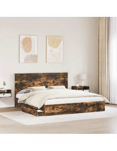 Letto con Contenitore con testiera Rovere fumé 180 x 200 cm