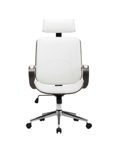 Sedia Girevole con Poggiatesta Bianca Similpelle Legno Curvato