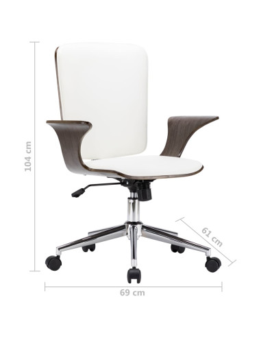 Sedia da Ufficio Girevole Bianca in Similpelle e Legno Curvato